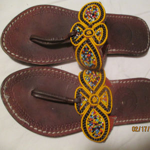 Quality Beaded Leather African sandals sz 37